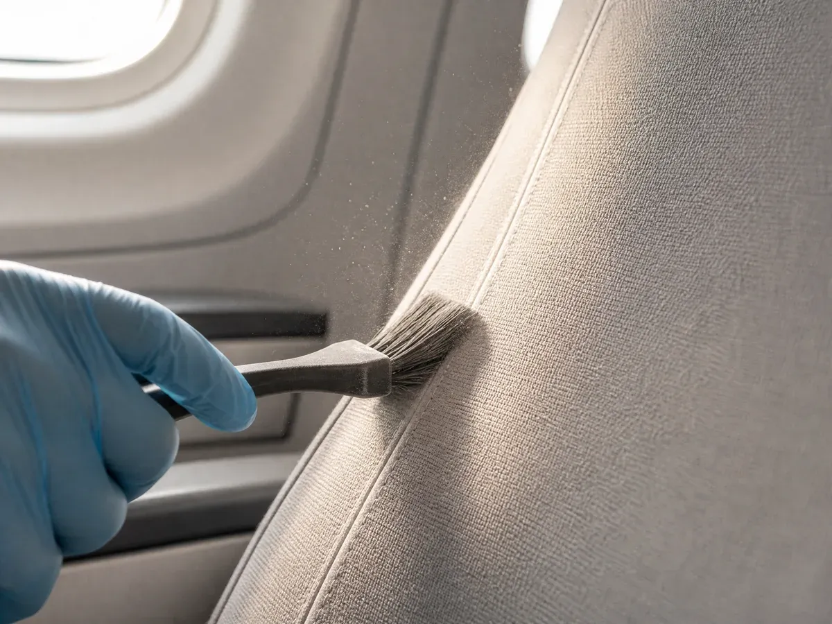 Detailer preparing to clean an aircraft cabin interior — Scarabbodyworks Detailing in Austin, TX