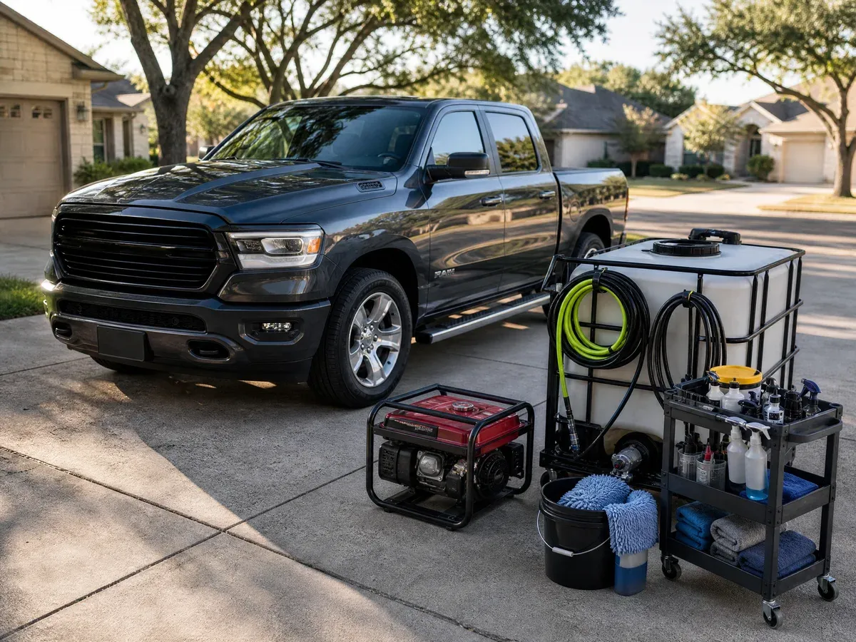 Mobile detailing van parked in a Buda, TX driveway