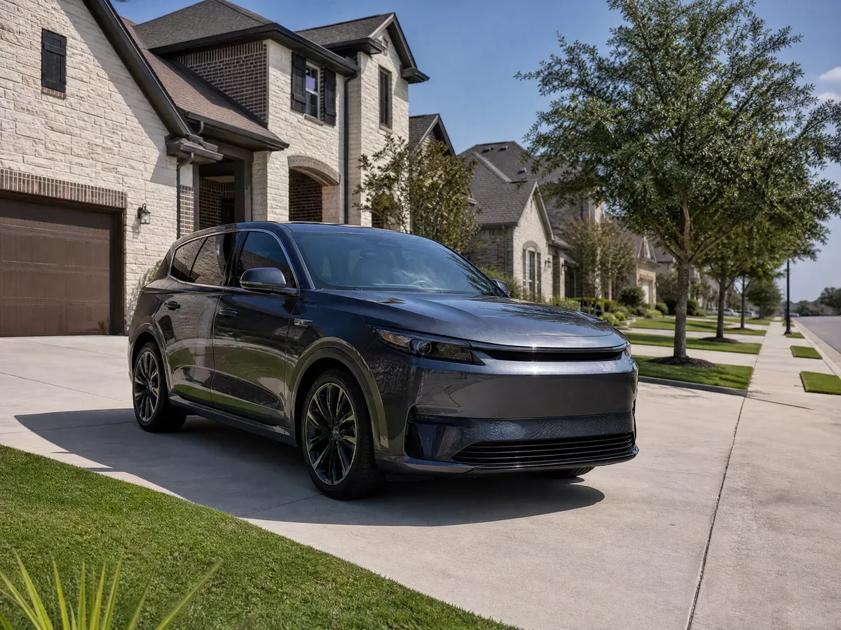 A suburban Round Rock street with brick homes and a car parked in the driveway — Scarabbodyworks Detailing in Round Rock, TX.