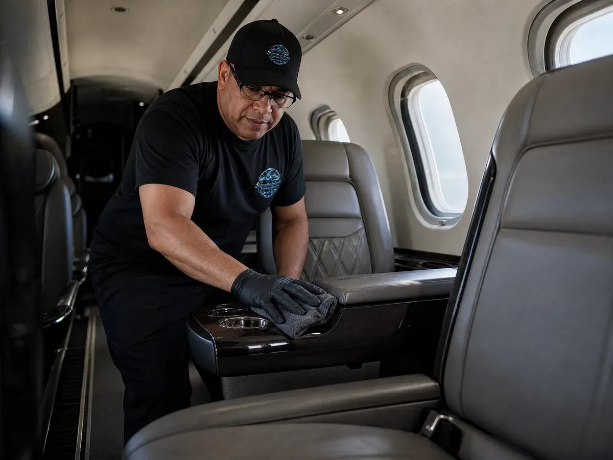 Step in the aircraft interior detailing process — Scarabbodyworks Detailing in Austin, TX