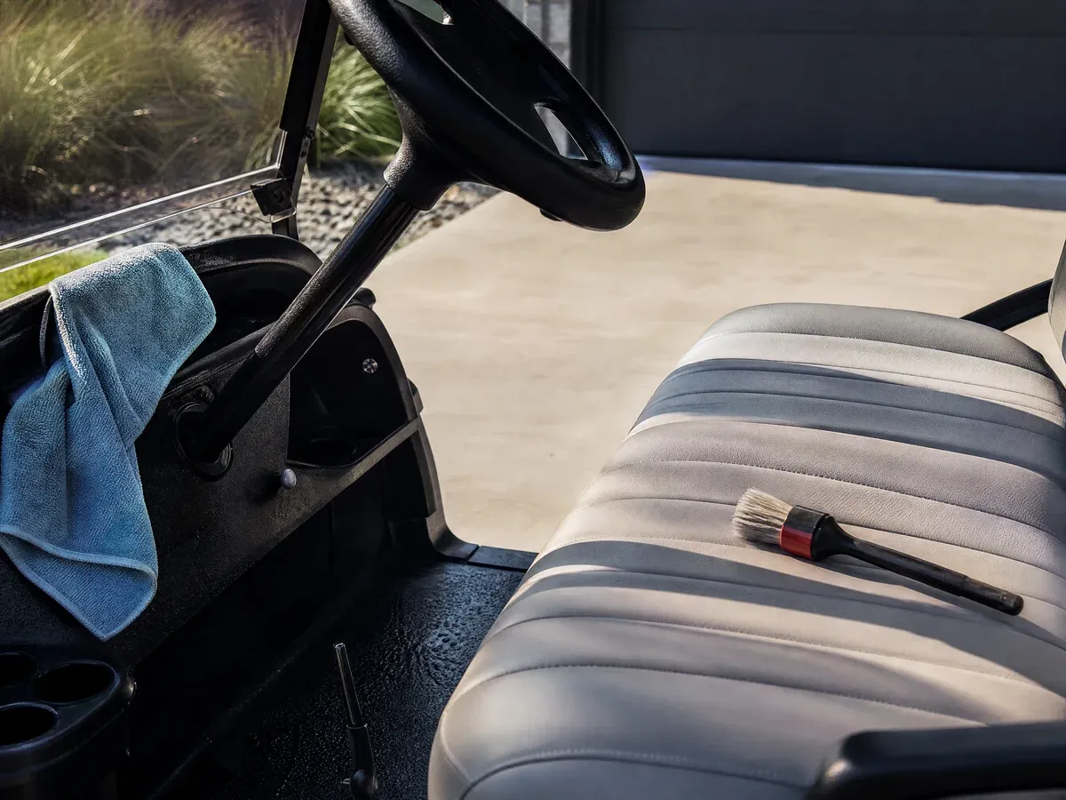 Golf cart interior seats and dash cleaned