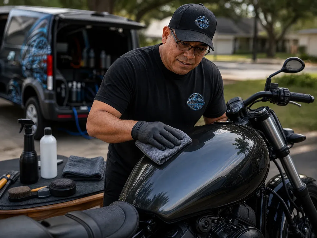 Motorcycle detailing process — Scarabbodyworks Detailing in Austin, TX