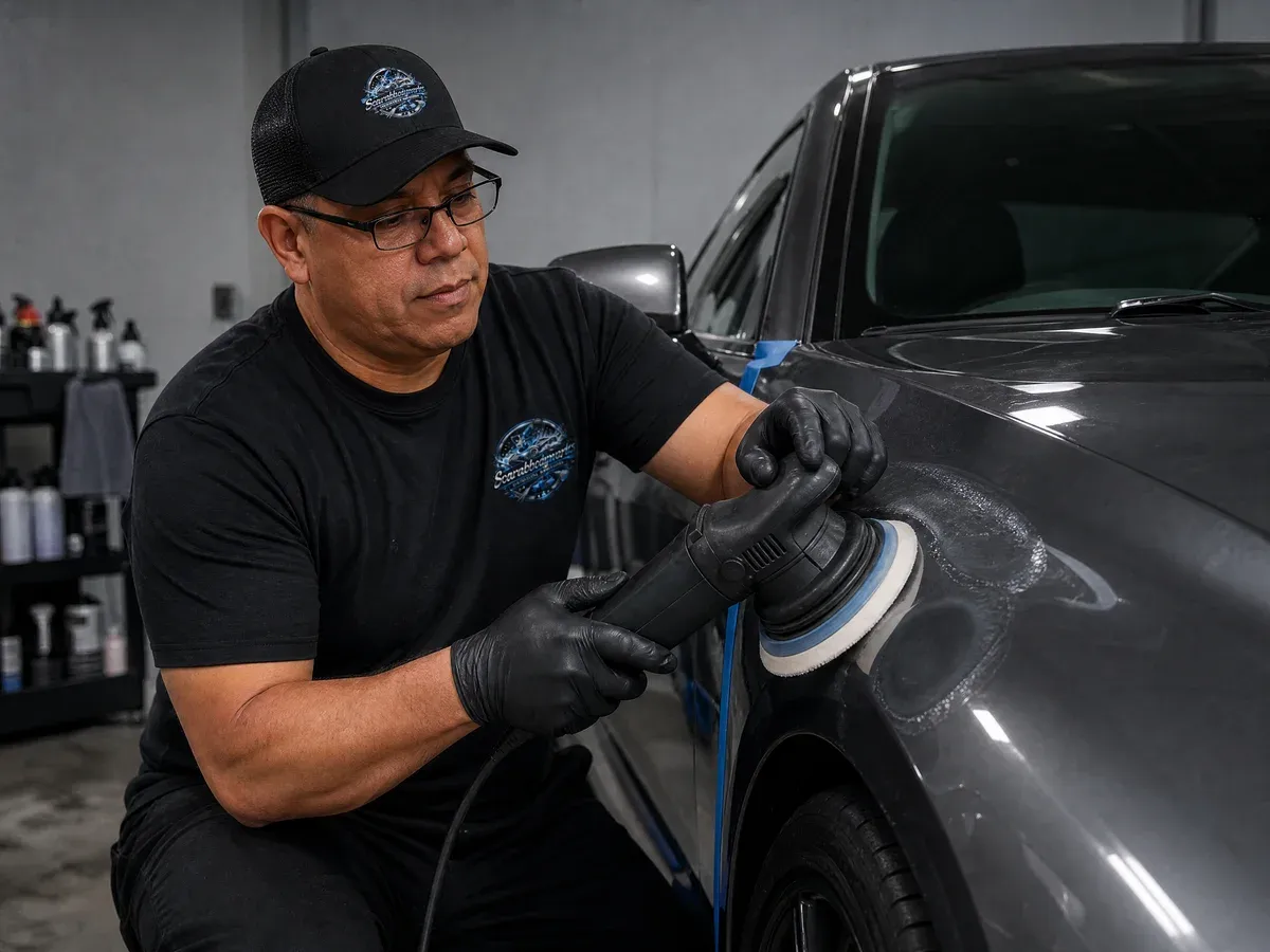 Detailer working through the paint correction process — Scarabbodyworks Detailing in Austin, TX