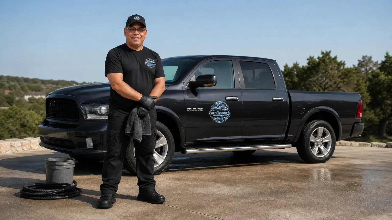 Owner with the mobile detailing setup — Scarabbodyworks Detailing in Austin, TX